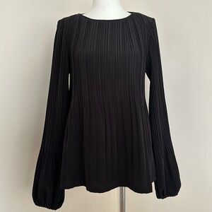 Maje Pleated Plisse’ Crepe de Chine Top Black